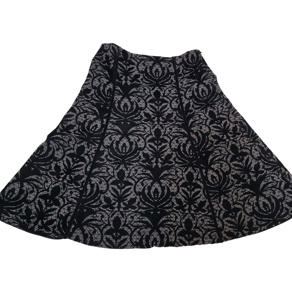 East 5th Black Gray Burnout Velvet A-Line Skirt Size 12 Side Zip Paneled Floral